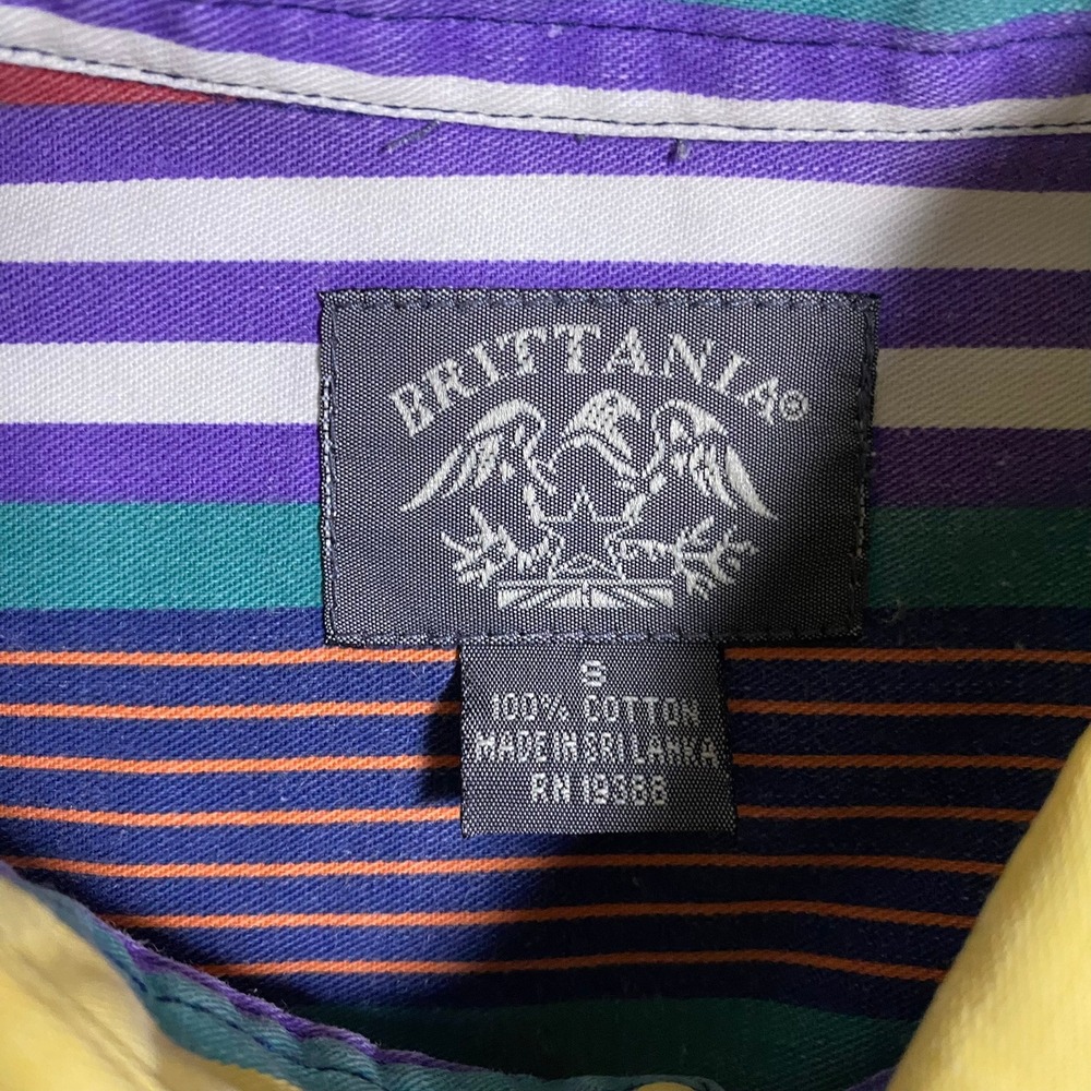 Vintage Brittania Mens Multicolor Striped Button Down Shirt Cotton Size S 90s - Picture 4 of 8